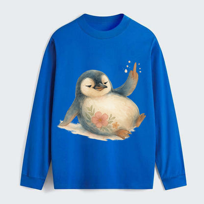 chubby penguin sliding on belly, one flipper up giving attitude - Classic Long Sleeve Shirt - Blue
