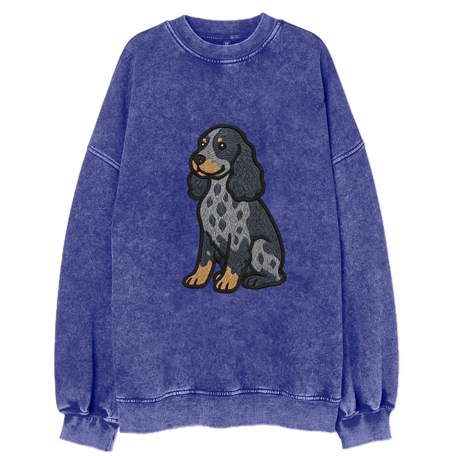 English Cocker Spaniel - Blue roan embroidered sitting pose - Vintage Sweatshirt - Blue