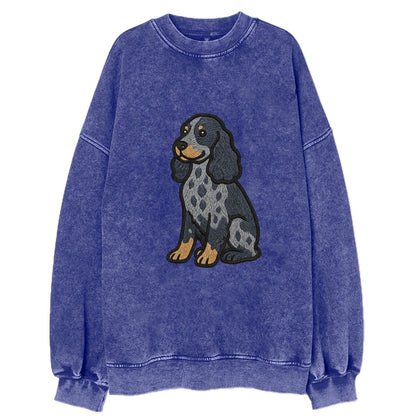English Cocker Spaniel - Blue roan embroidered sitting pose - Vintage Sweatshirt - Blue