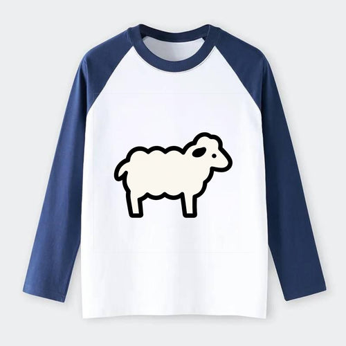 Sheep - White fluffy wool flat side profile - Raglan Long Sleeve T-Shirt