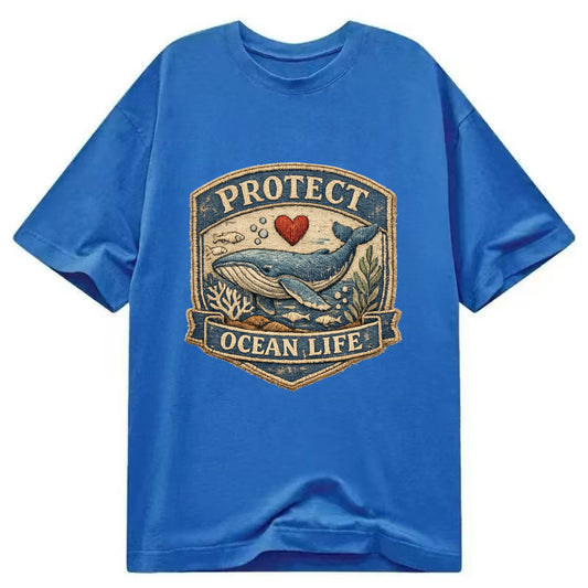PROTECT OCEAN LIFE - whale with heart in blue , marine conservation - Classic T-shirt - Blue