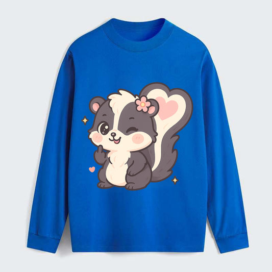 fluffy skunk with heart-shaped tail pattern, one paw up showing sass - Classic Long Sleeve Shirt - Blue