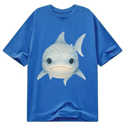 Baby Whale Shark - spotted blue-gray, wide mouth closed, tiny eyes, front-facing, - Classic T-shirt - Blue