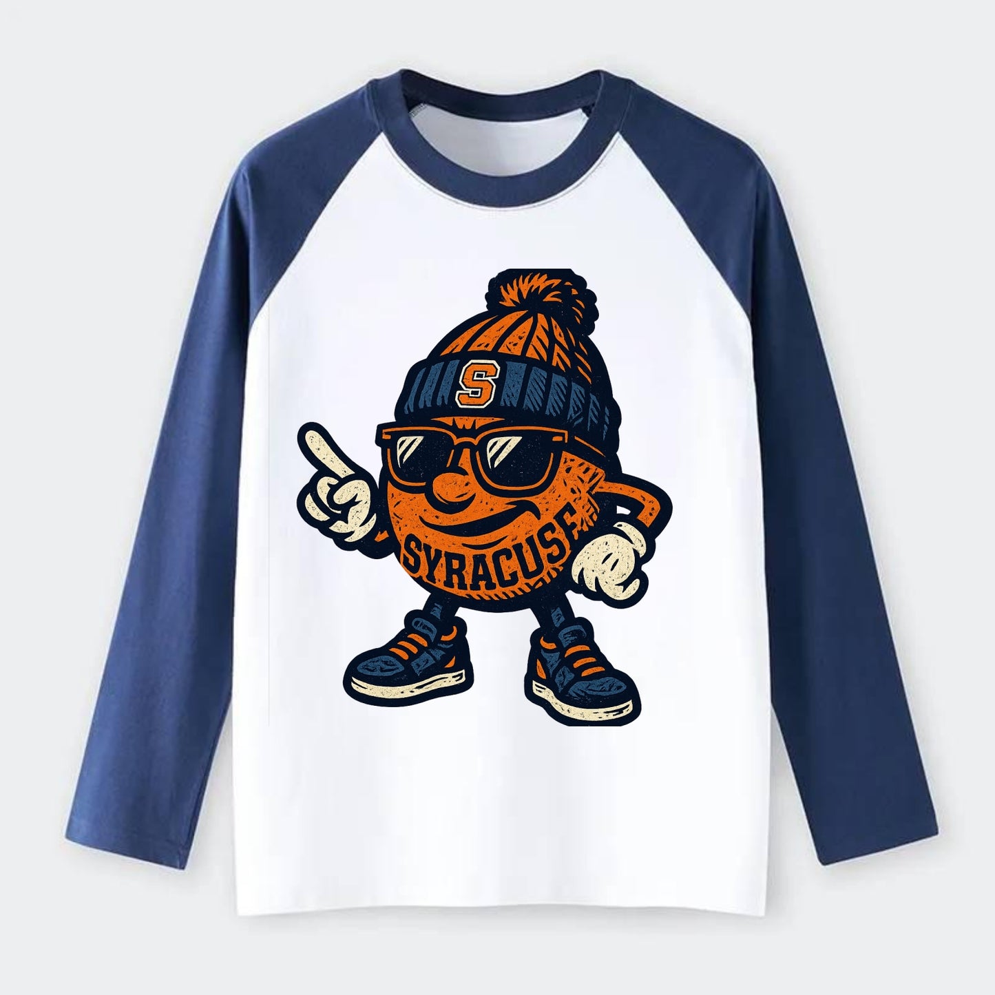 Syracuse Orange wearing Syracuse beanie with S patch - Raglan Long Sleeve T-Shirt - Blue