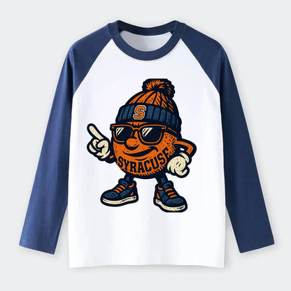 Syracuse Orange wearing Syracuse beanie with S patch - Raglan Long Sleeve T-Shirt - Blue