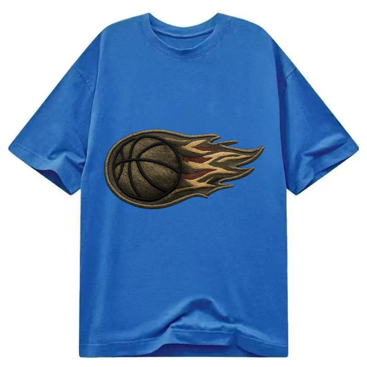 Embroidered patch design - BASKETBALL FLAMING BALL - basketball with flames in - Classic T-shirt - Blue