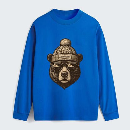 New Mexico Black Bear wearing Albuquerque beanie with pom pom and - Classic Long Sleeve Shirt - Blue