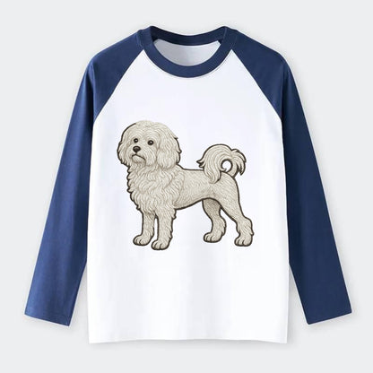 Löwchen - Little Lion Dog white embroidered pose - Raglan Long Sleeve T-Shirt - Blue