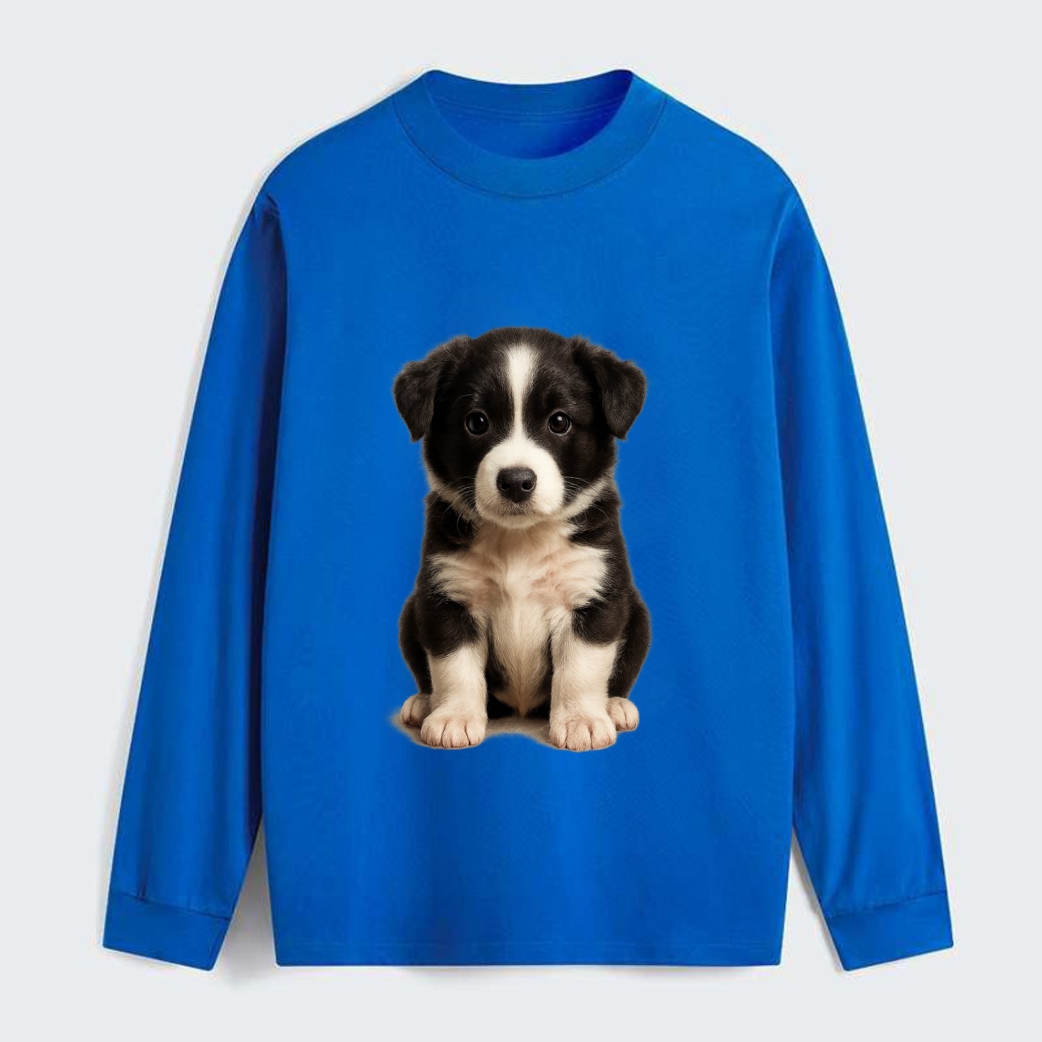 Baby Border Collie Puppy - black and white, intense smart eyes, - Classic Long Sleeve Shirt - Blue