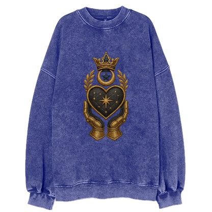 Crowned heart with Art Deco sunburst crown and geometric filigree hands - Vintage Sweatshirt - Blue