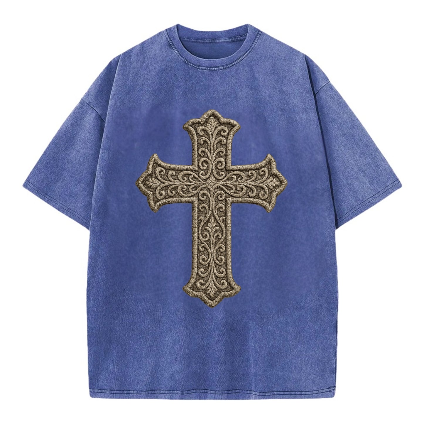 Filigree Cross  - Vintage T-shirt - Blue