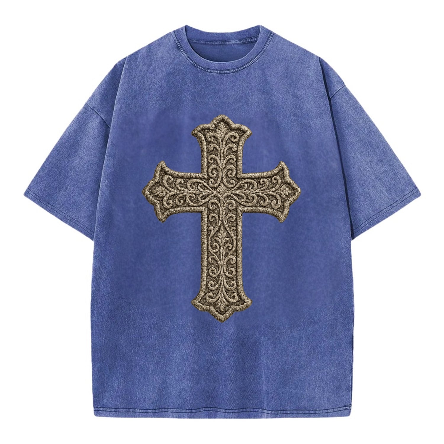 Filigree Cross  - Vintage T-shirt - Blue