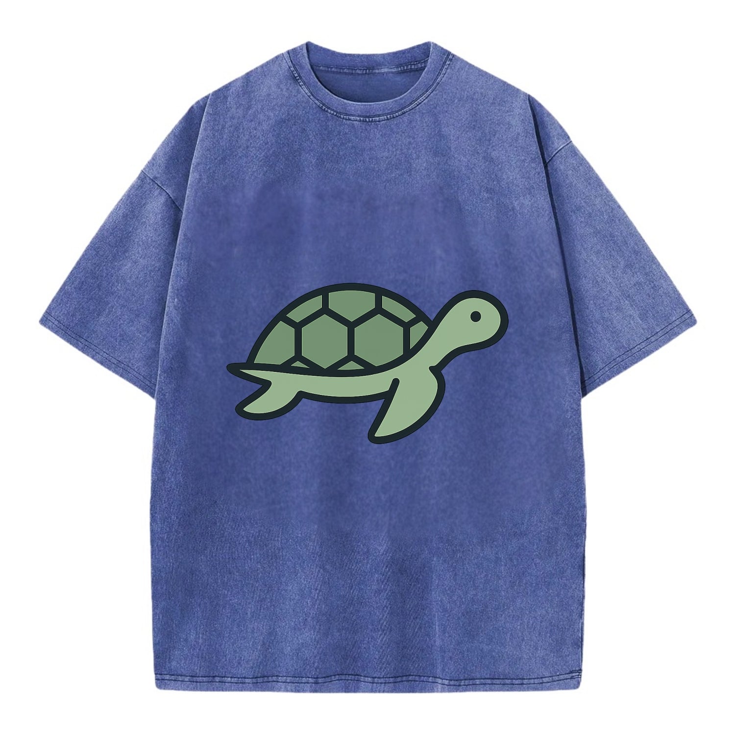 Sea Turtle - Green with shell pattern flat side profile - Vintage T-shirt - Blue