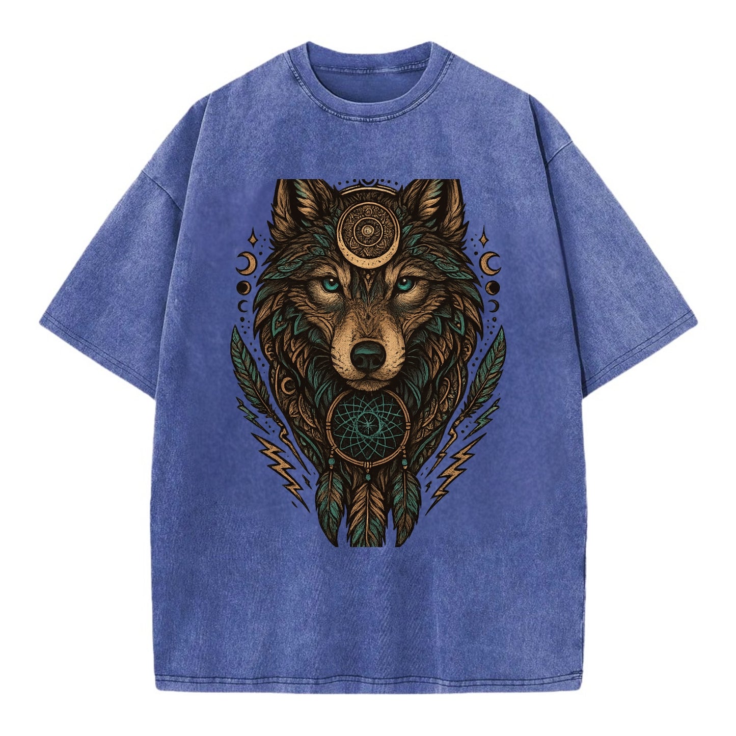 Storm Wolf Thunder  - Vintage T-shirt - Blue