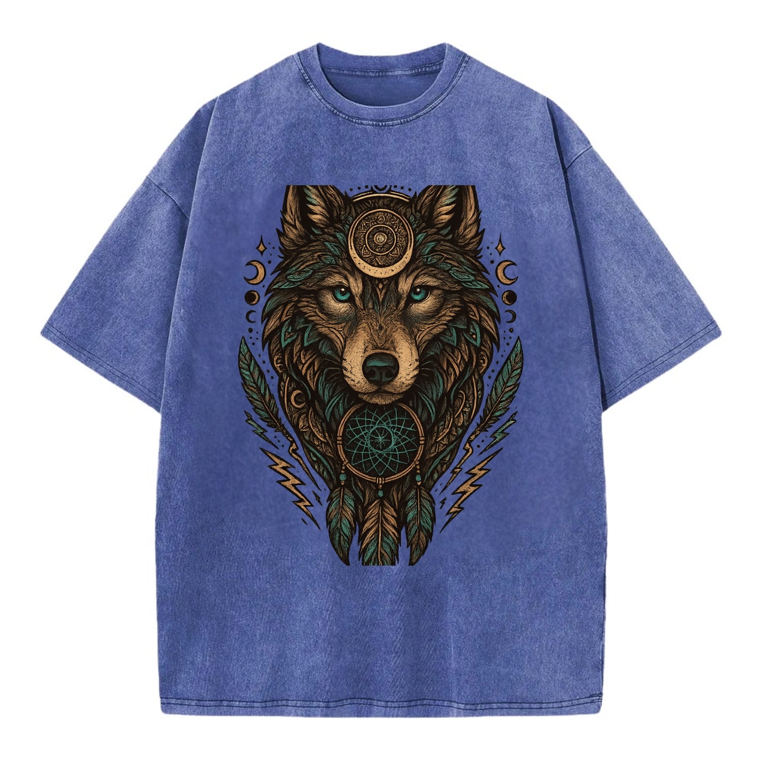 Storm Wolf Thunder  - Vintage T-shirt - Blue