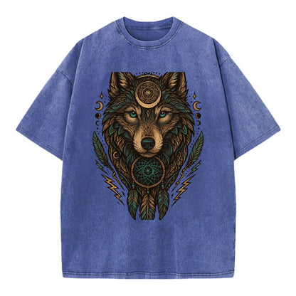 Storm Wolf Thunder  - Vintage T-shirt - Blue