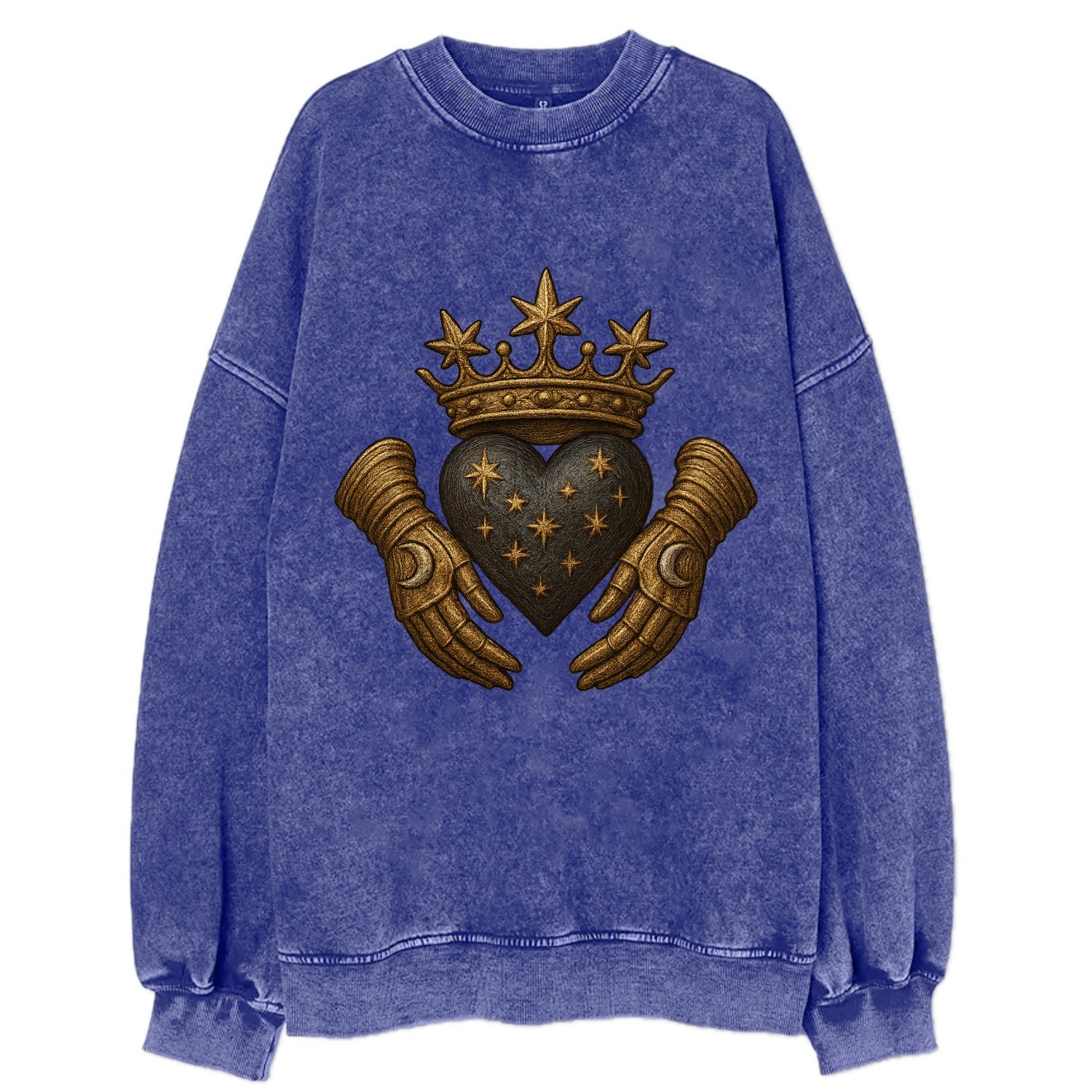 Ice crystal crown framing a frosted heart with fur-trimmed winter hands - Vintage Sweatshirt - Blue