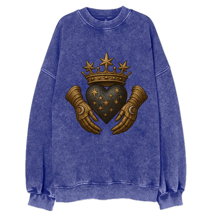 Ice crystal crown framing a frosted heart with fur-trimmed winter hands - Vintage Sweatshirt - Blue