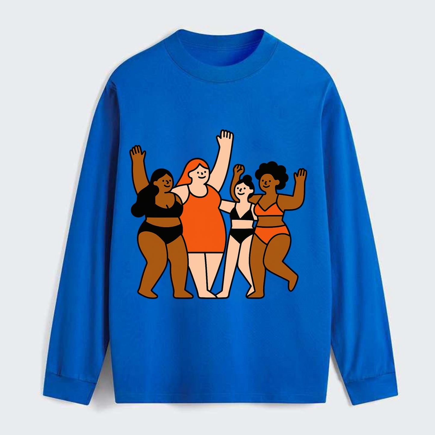 Diverse body types celebrating together - body positivity movement, all - Classic Long Sleeve Shirt - Blue