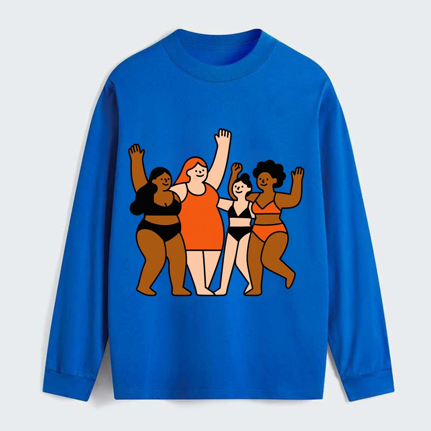 Diverse body types celebrating together - body positivity movement, all - Classic Long Sleeve Shirt - Blue
