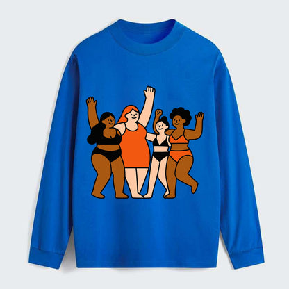 Diverse body types celebrating together - body positivity movement, all - Classic Long Sleeve Shirt - Blue