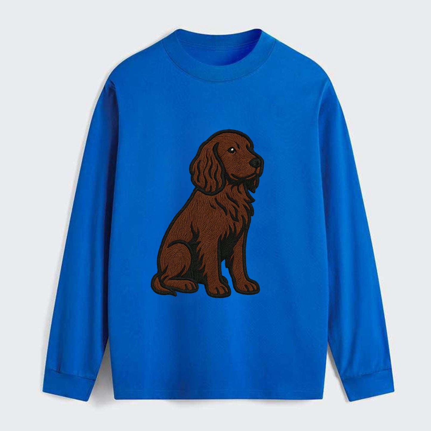 Field Spaniel - Liver colored embroidered sitting design - Classic Long Sleeve Shirt - Blue
