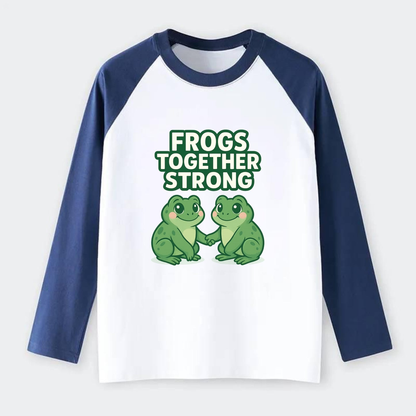 Frogs Together Strong 2 - Raglan Long Sleeve T-Shirt - Blue