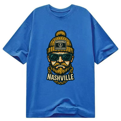 Nashville Commodore wearing Vanderbilt beanie with anchor patch - Classic T-shirt - Blue