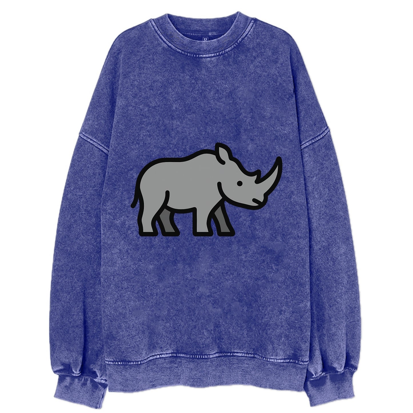 Rhinoceros - Gray with horn flat side profile - Vintage Sweatshirt - Blue