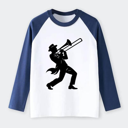 Trombone player jazz improvisation - Raglan Long Sleeve T-Shirt - Blue