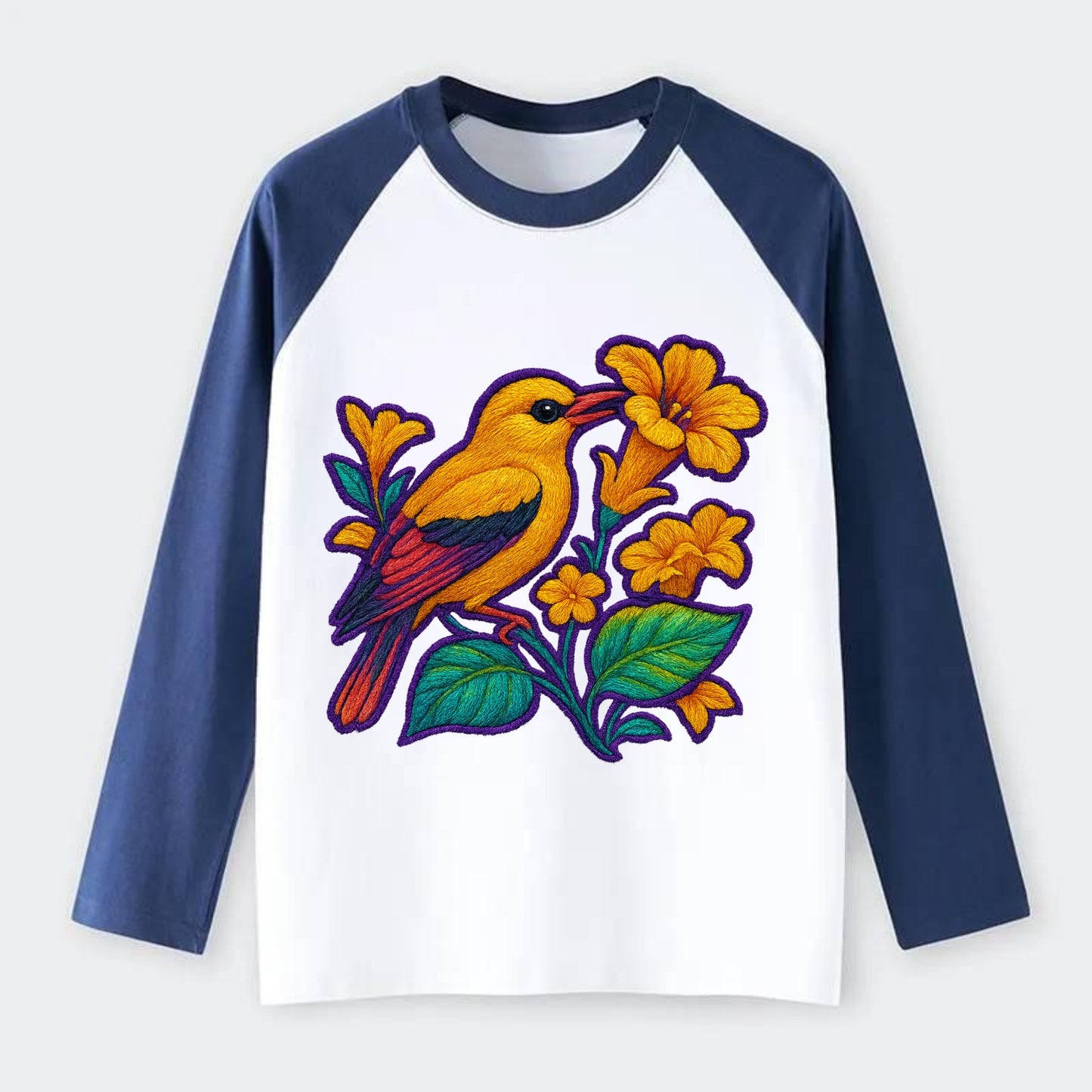 Golden Oriole - Raglan Long Sleeve T-Shirt - Blue