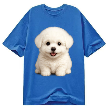 Baby Bichon Frise Puppy - white puffy cloud, dark eyes, happy expression, - Classic T-shirt - Blue