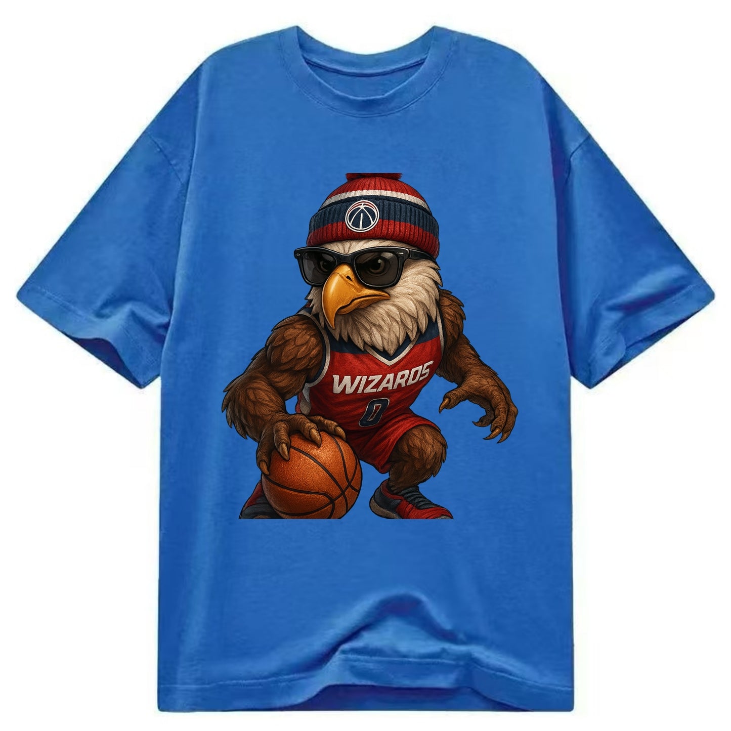 DC Eagle wearing Wizards red white and blue beanie with monument patch and - Classic T-shirt - Blue