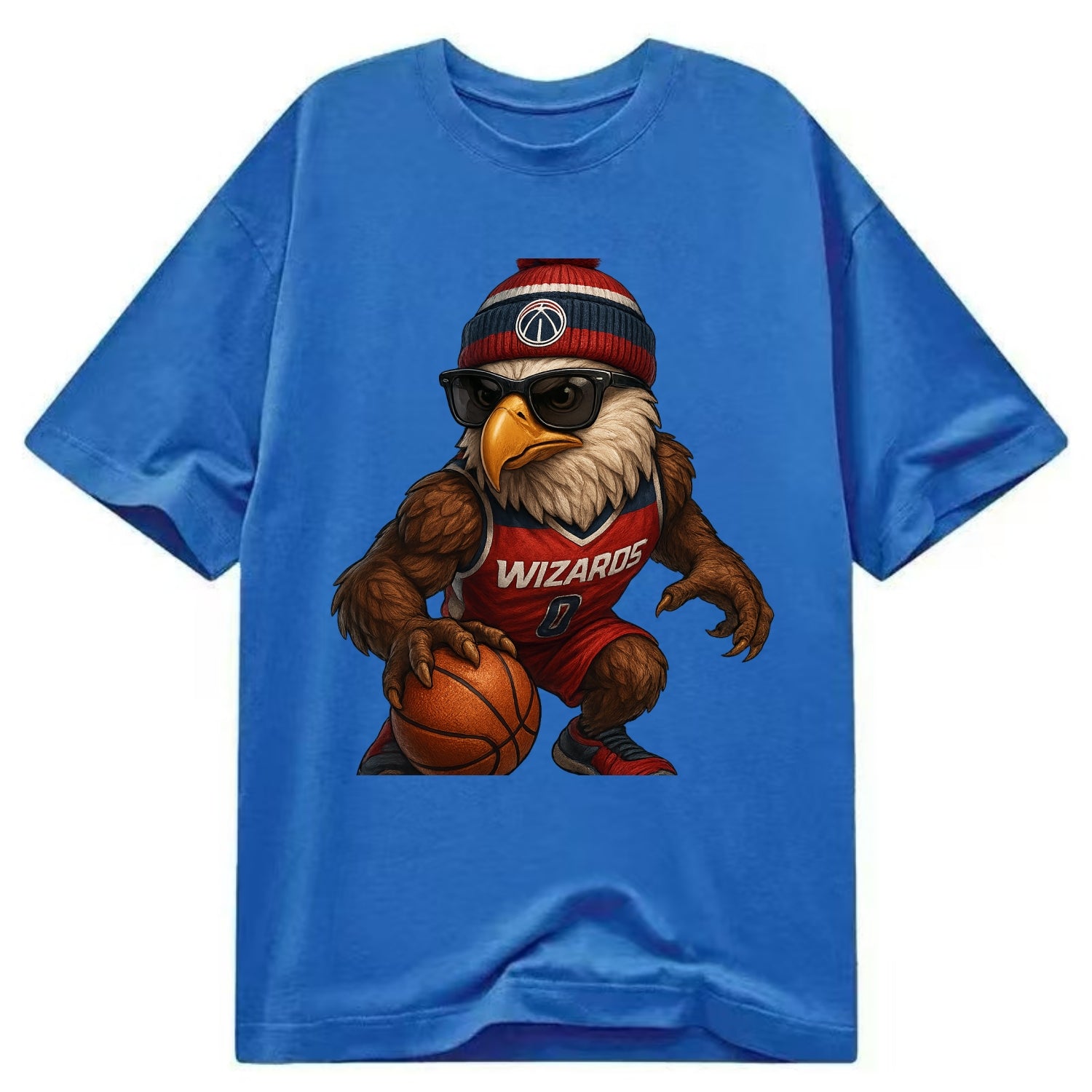 DC Eagle wearing Wizards red white and blue beanie with monument patch and - Classic T-shirt - Blue