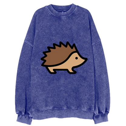 Hedgehog - Brown spiky back flat side profile - Vintage Sweatshirt - Blue