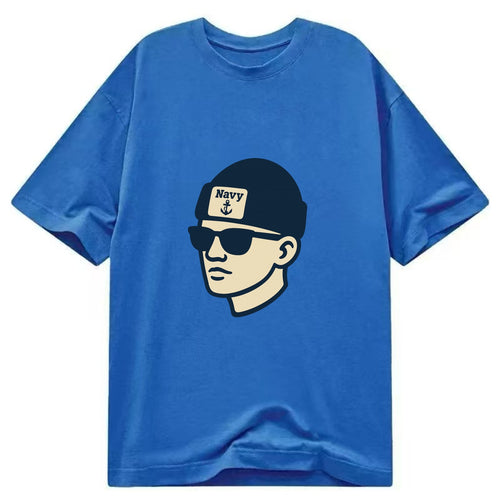 Annapolis Midshipman wearing Navy beanie with anchor patch - Classic T-shirt