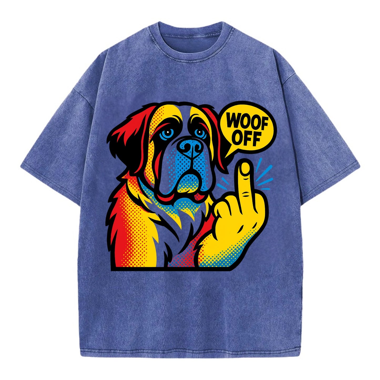 Saint Bernard with gentle giant face and droopy jowls, huge paw raised - Vintage T-shirt - Blue