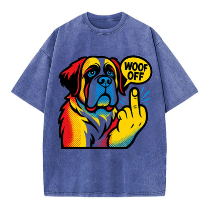Saint Bernard with gentle giant face and droopy jowls, huge paw raised - Vintage T-shirt - Blue