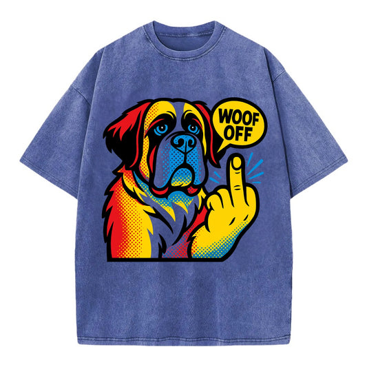 Saint Bernard with gentle giant face and droopy jowls, huge paw raised - Vintage T-shirt - Blue