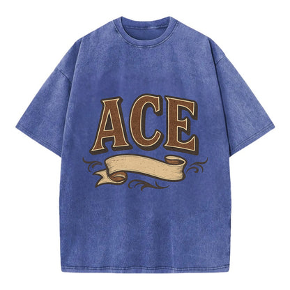 Bold typography design - "ACE" - expert, the best at something - Vintage T-shirt - Blue