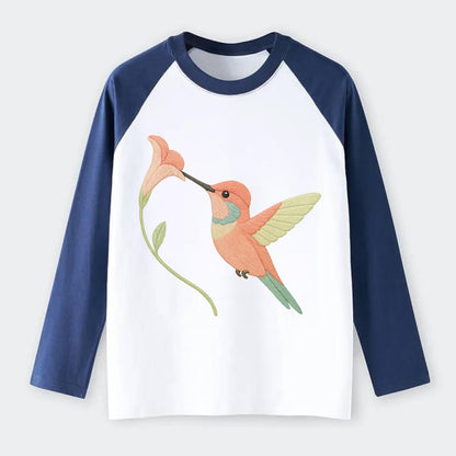 Coral Hummingbird - Raglan Long Sleeve T-Shirt - Blue