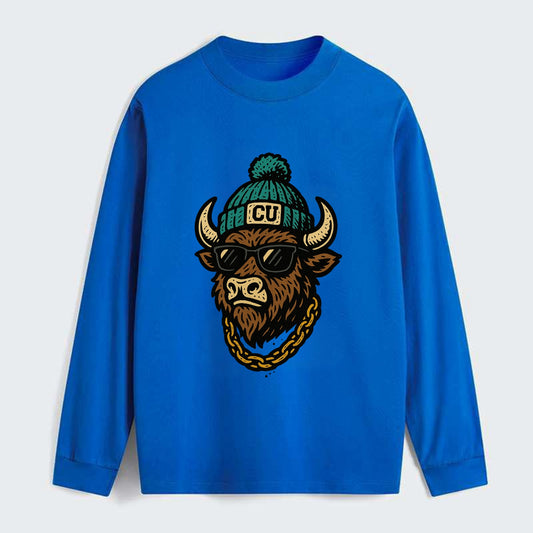 Boulder Ralphie wearing Colorado beanie with CU patch - Classic Long Sleeve Shirt - Blue