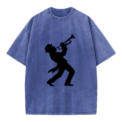 Trumpet player hitting high note - Vintage T-shirt - Blue