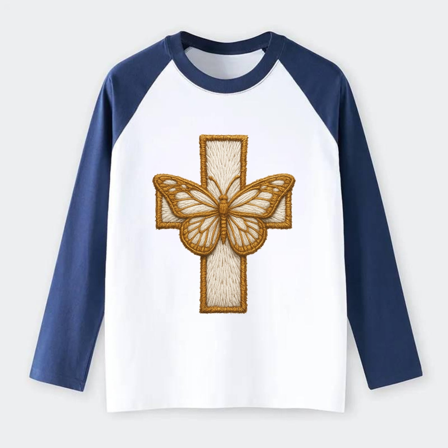 Resurrection Cross  - Raglan Long Sleeve T-Shirt - Blue
