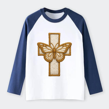 Resurrection Cross  - Raglan Long Sleeve T-Shirt - Blue
