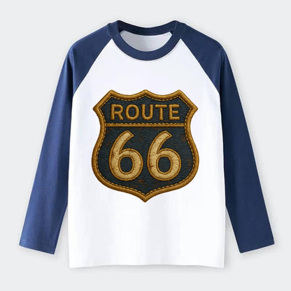 Route 66  - Raglan Long Sleeve T-Shirt - Blue
