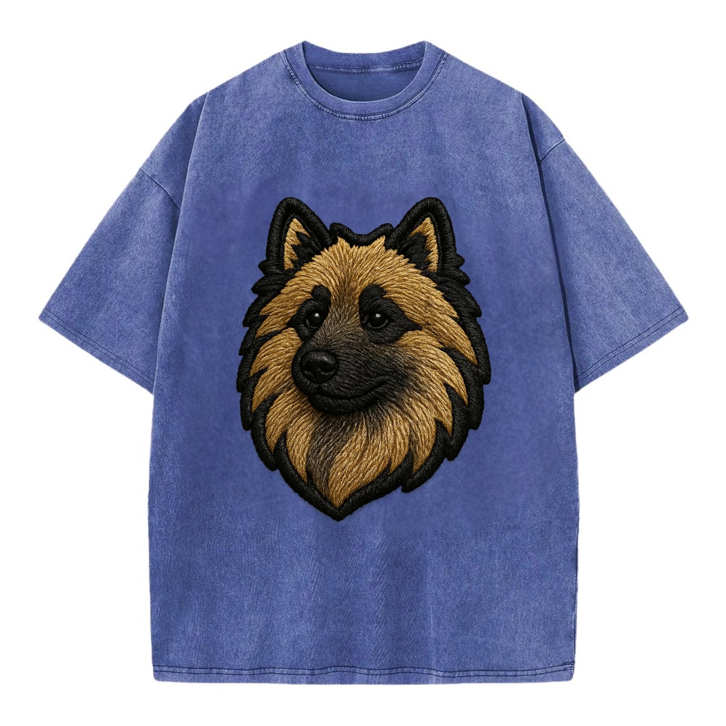 Keeshond - Contemporary spitz logo with - Vintage T-shirt - Blue