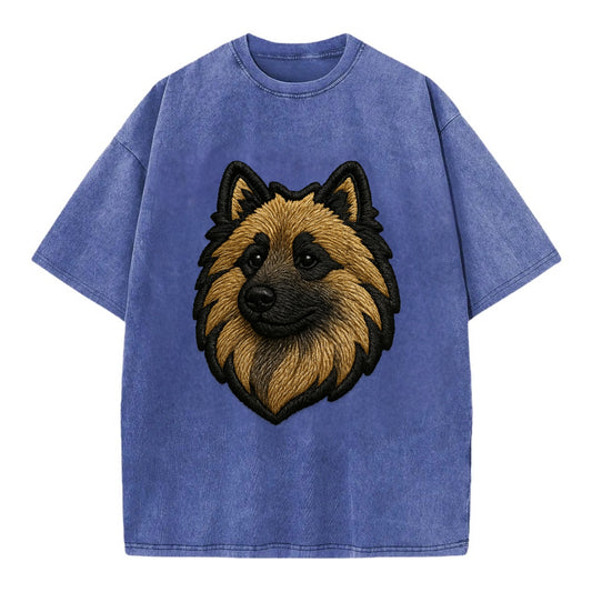 Keeshond - Contemporary spitz logo with - Vintage T-shirt - Blue