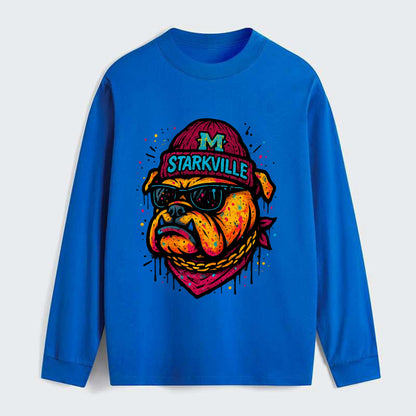 Starkville Bulldog wearing Mississippi State beanie with M patch - Classic Long Sleeve Shirt - Blue