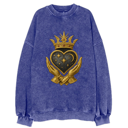 Hammered bronze warrior crown anchoring a dark steel heart with shield-bearing - Vintage Sweatshirt - Blue